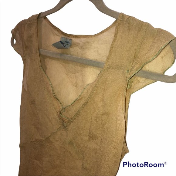 Anthropologie odille 100% silk khaki olive top 8 - Picture 4 of 4